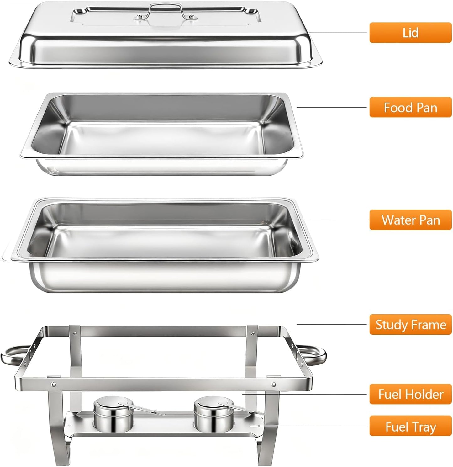 Chafing Dish Buffet Set, 8QT Stainless Steel Chafing Dishes for Buffet, Full Pan Chafing Dish, Buffet Servers and Warmers for Party, Wedding,Catering (9 PACK)