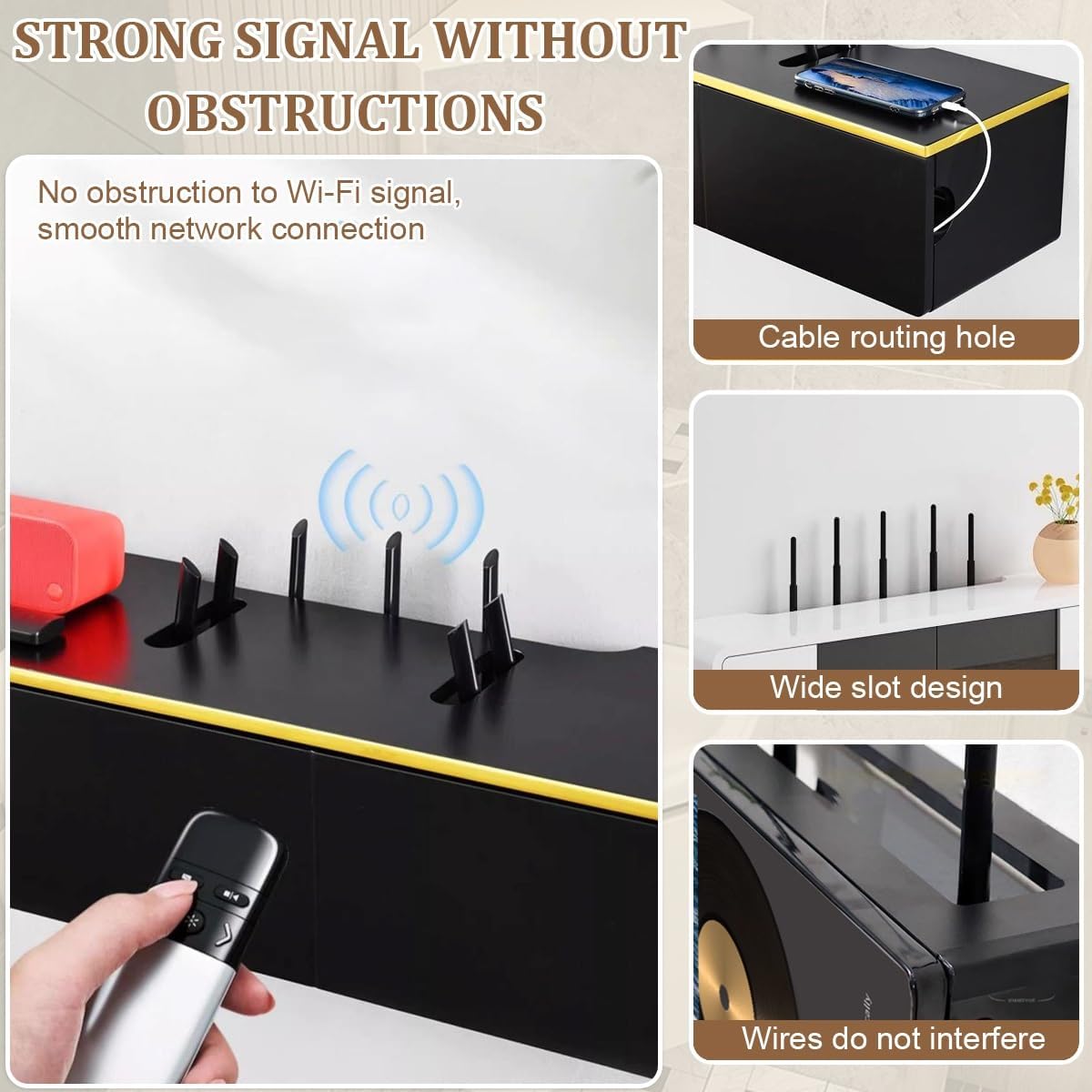 Wall Mounted WiFi Router Hidden Box Storage Cabinet, Router Shelf WiFi Box Hider with Glass Door, Great Heat Dissipation, for Bedroom Living Room, Office and Home(Black,100CM/39.3IN)