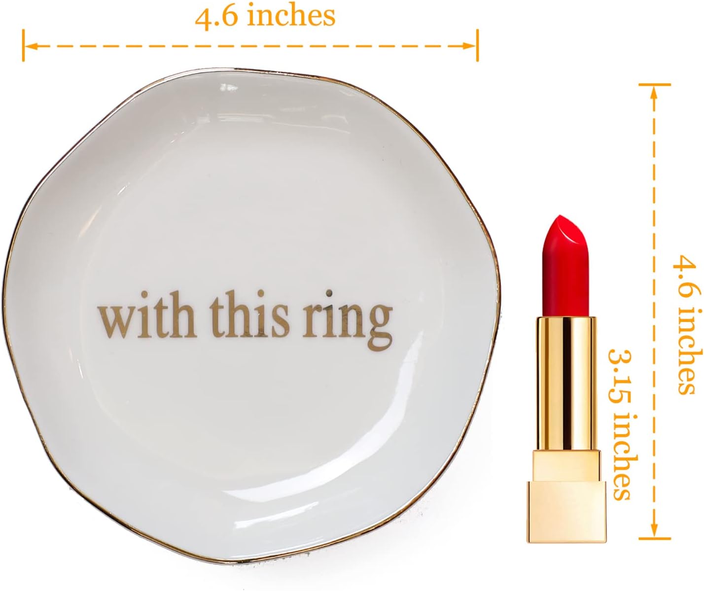 Engagement Wedding Ring Dish-With This Ring Jewelry Dish Tray-Gifts for Bride, Bride to be, Newlyweds, Ceramic White