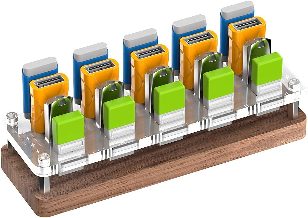 20 Slots Wooden Memory USB Flash Disk Card Case, TF Card Box and Micro SD Drive Card Holder Desk, U-Shield Memory Storage Racks
