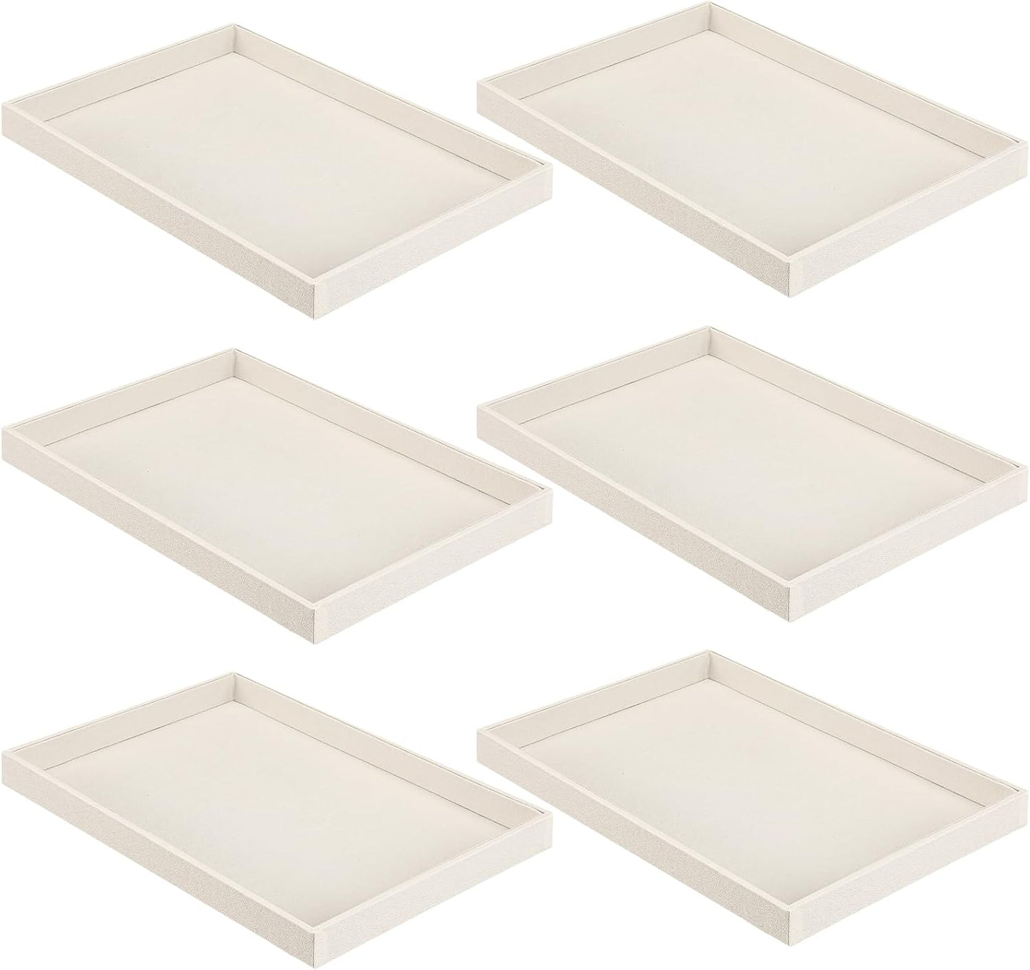 Quelay 6 Pcs Velvet Stackable Jewelry Tray Showcase Display, Jewelry Organizer Tray Bracelet Ring Earring Necklace Organizer Empty Plate for Drawers Countertop (Beige)