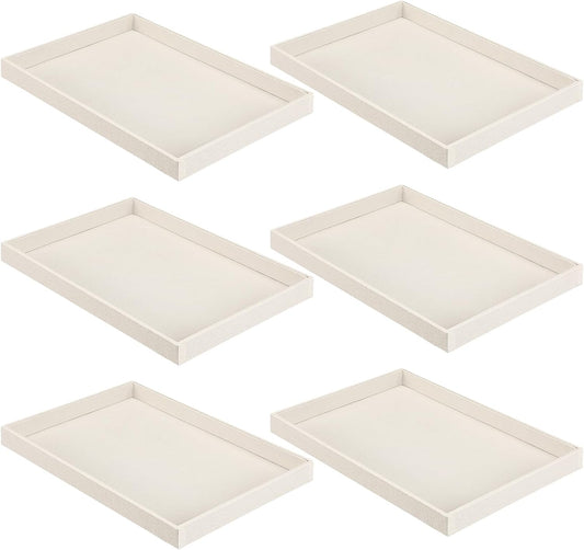 Quelay 6 Pcs Velvet Stackable Jewelry Tray Showcase Display, Jewelry Organizer Tray Bracelet Ring Earring Necklace Organizer Empty Plate for Drawers Countertop (Beige)