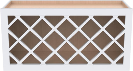 Solid Wood Wine Bottle Rack Wall Cabinet with Lattice Panels - Wine Holder and Storage for Bar, Pantry, Cellar - Mocha (White, 30'W 12'D 15'H)