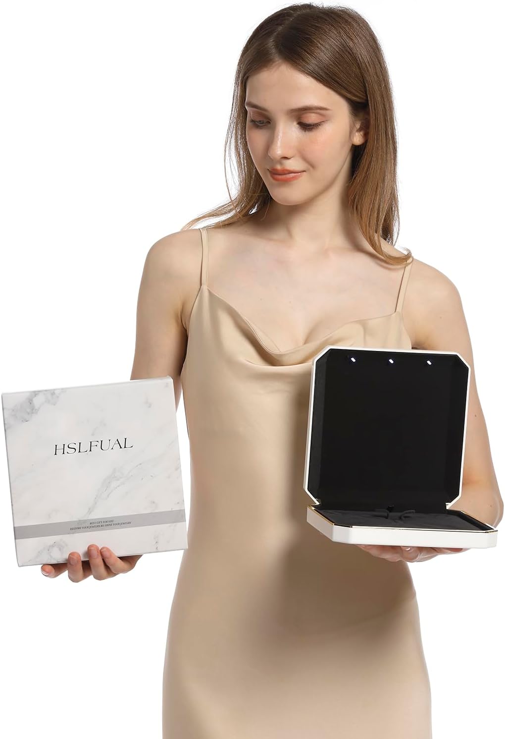 HSLFUAI Necklace Box with Led,Jewelry Box for Necklace, Large Necklace Box,Jewelry Gift Box for Wedding, Birthday, Valentine' Day, Mother'S Day, Christmas,Black Velvet Interior Necklace Organizer