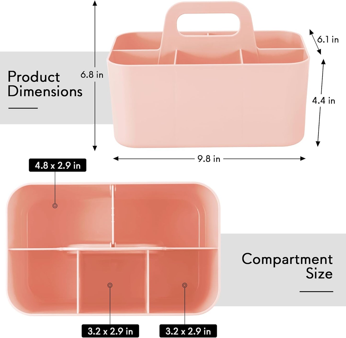 Tiawudi 2 Pack Caddy Organizer with Handle, Portable Plastic Caddy, Storage Organization for Cleaning, Bath, Makeup, Art, Craft, Stationery, Classroom and Office, Tote Organizer