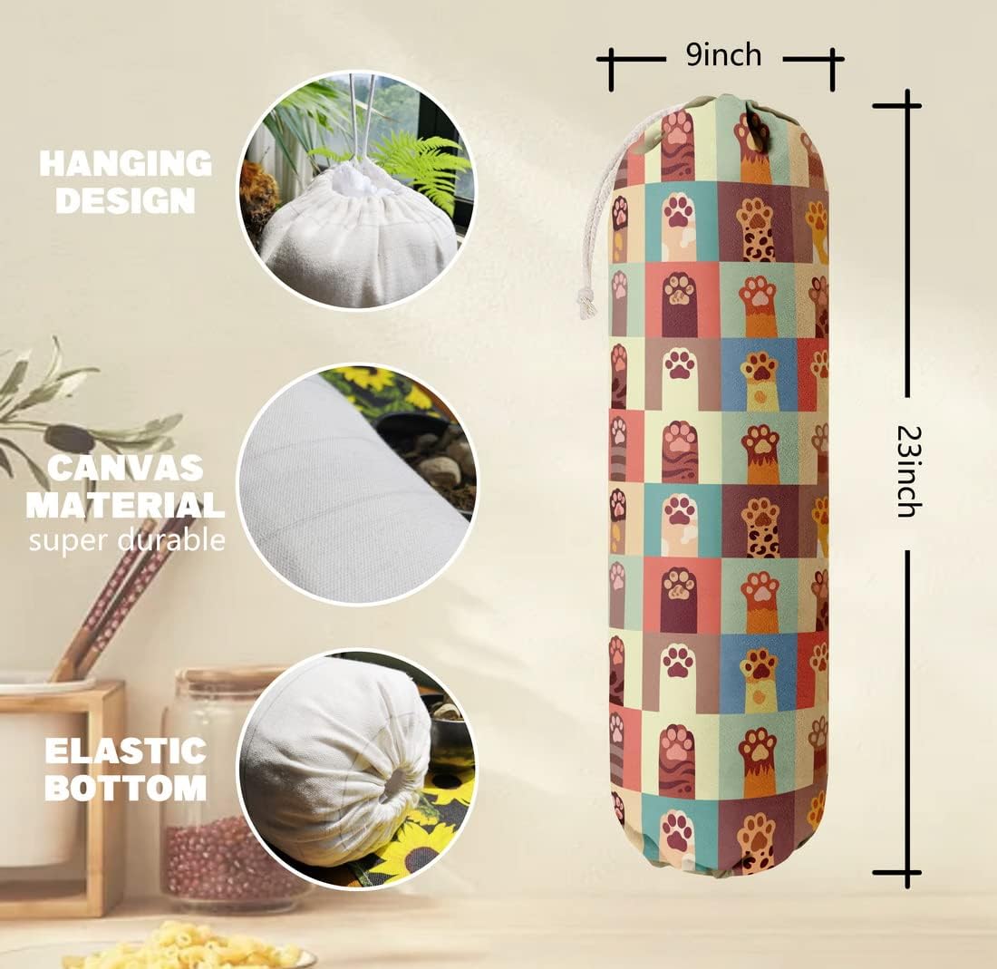 Cat Pattern Grocery Bags Holder Organizer For Shopping Bags，Wall Mount Plastic Bags Storage Container Dispensers, Pet Lovers Home Kitchen Gifts For Women, Family, Friends, Cat Dad, Cat Mom