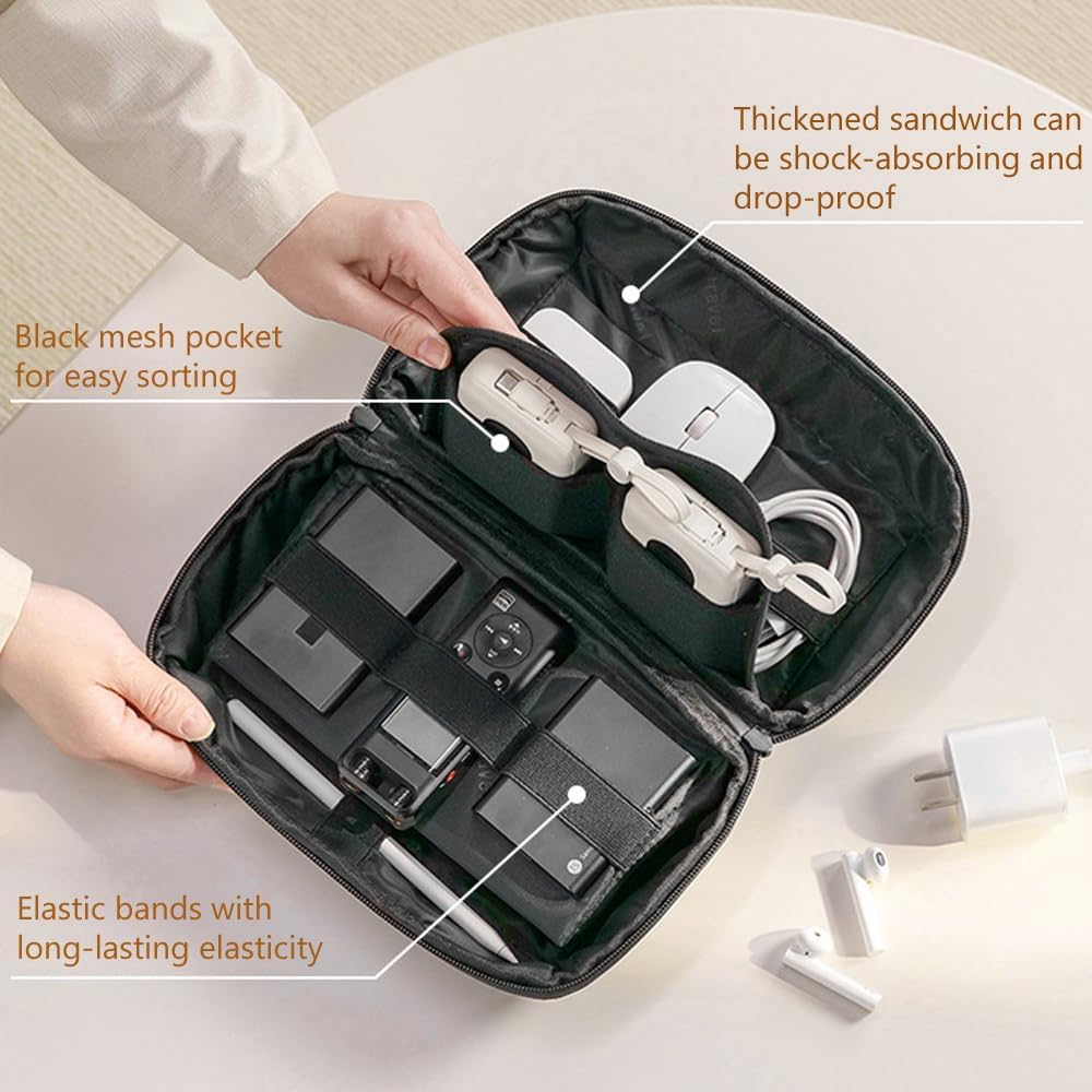 Kaxich Travel Electronics Organizer, Electronics Accessories Bag Portable Cable Organizer Case Waterproof Universal for Adapters Memory Cards, USB Cables (Black)