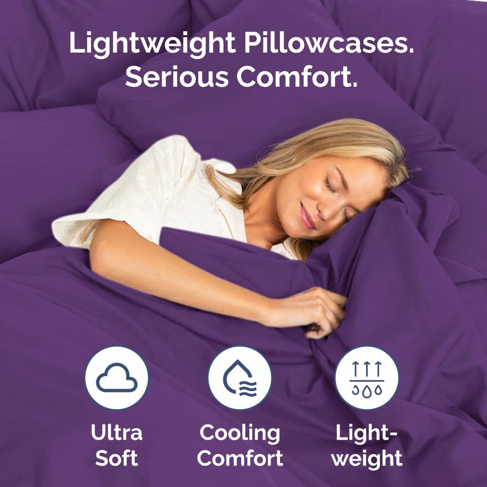 King Pillow Cases - 2 Pack - Super Soft Pillowcase Covers - Envelope Enclosure - Hotel Quality Pillow Protectors - Wrinkle Free, Fade, Shrink & Stain Resistant - Machine Washable - 20" x 40" (Purple)