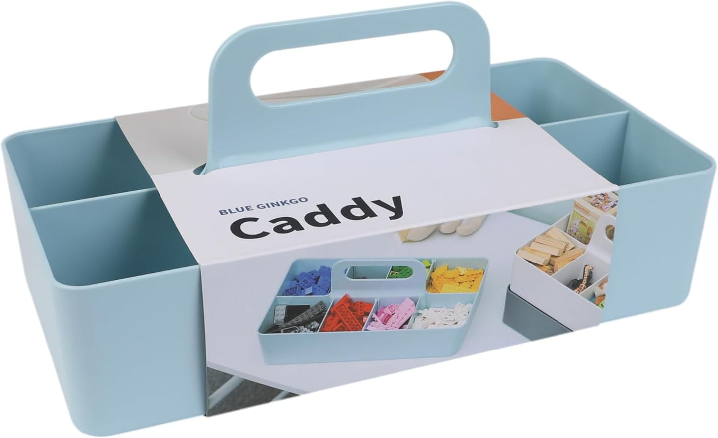 BLUE GINKGO Stackable Organizer Caddy – Korean-Made Portable Tote for Bathroom, Office, Crafts, or School Supplies (Long Rectangle, Blue)