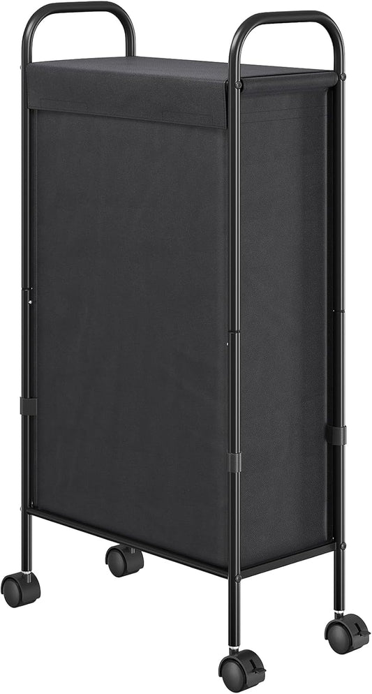 ELYKEN Slim Laundry Hamper with Lid, 50L Small Rolling Laundry Basket on Wheels, 7.9” Narrow Dirty Cloth Cart with Removable Inner Bag for Small Bathroom, Bedroom, Black