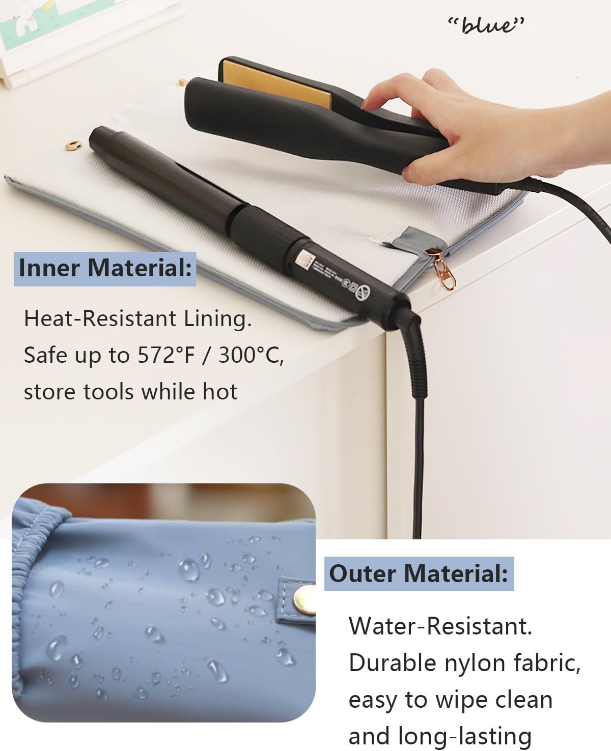 Lifeplus Holder & Mat for Hot Tools, Curling Iron Flat Iron Heat Resistant Hair Tools Travel Bag - Ideal for Home, Travel, Gift (White)