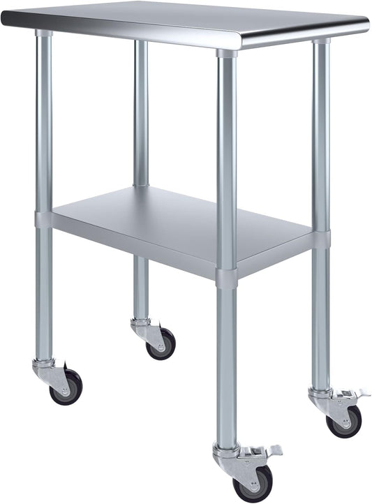 AmGood 18" Long x 30" Deep Stainless Steel Table with Casters