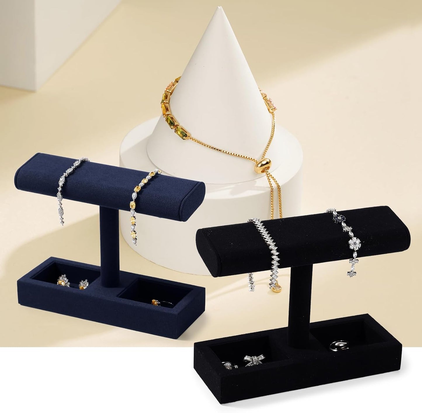 Oirlv Microfiber T-Bar Watch Display Stand Jewelry Display Props Jewelry Organizer Holder for Watch Bracelet Ring Earrings (Blue,Microfiber)