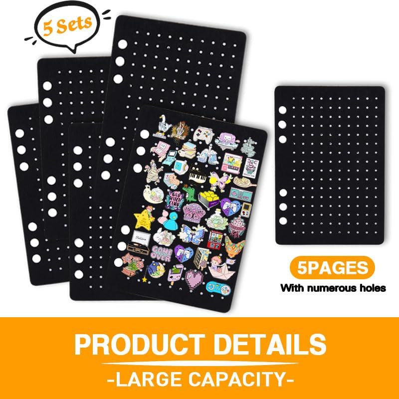 A5 Enamel Pin Display Pages,Creative Pin Collection with 5 Flip-Pages,Designed to Easily Trade & Display Enamel Pins (Pins Not Included)
