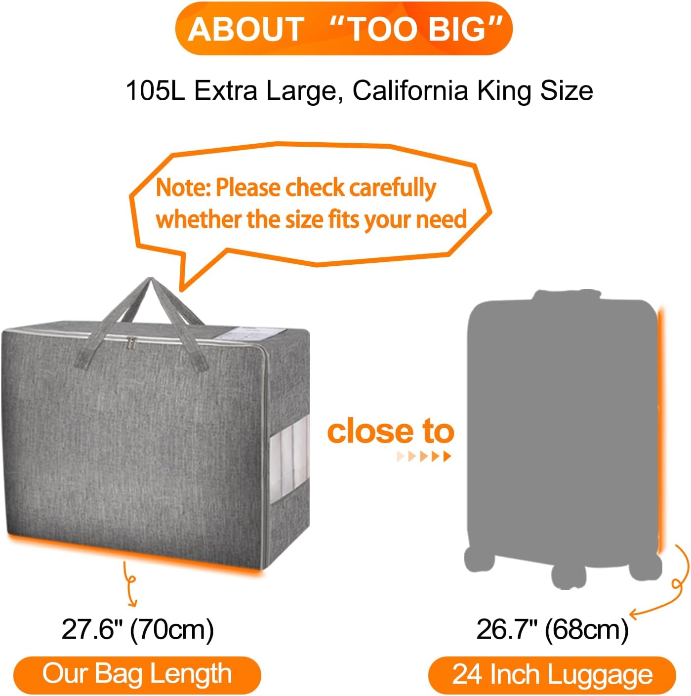3 Pack 105L Comforter Storage Bags, Extra Large Bedding Storage Bags with Sturdy Zipper and Reinforced Handle, Clear Window, Moving Closet Organizers for Comforters and Blankets, Pillows
