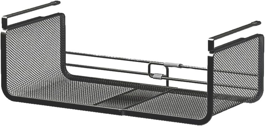 Expandable Under Shelf Basket Organizer, Under Shelf Storage, Hanging Baskets Under Cabinet for Pantry Kitchen Cupboard Desk Counter Bookshelf Space Saver Heavy Duty Slide-in (Black, 1 Pack)