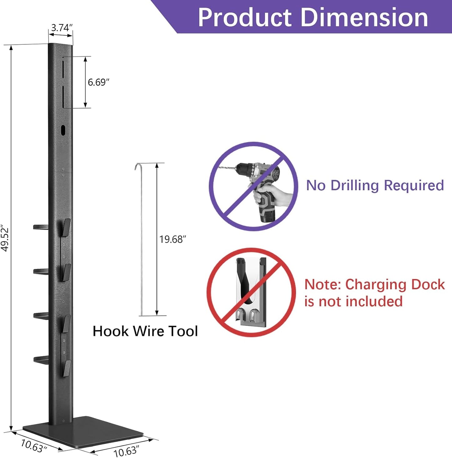 Storage-Stand-Docking-Station-Holder Compatible with V15 Detect V11 V10 V8 V7 V6 Cordless Vacuum Cleaners, Stable Metal Organizer Rack(White, 5 Hooks)