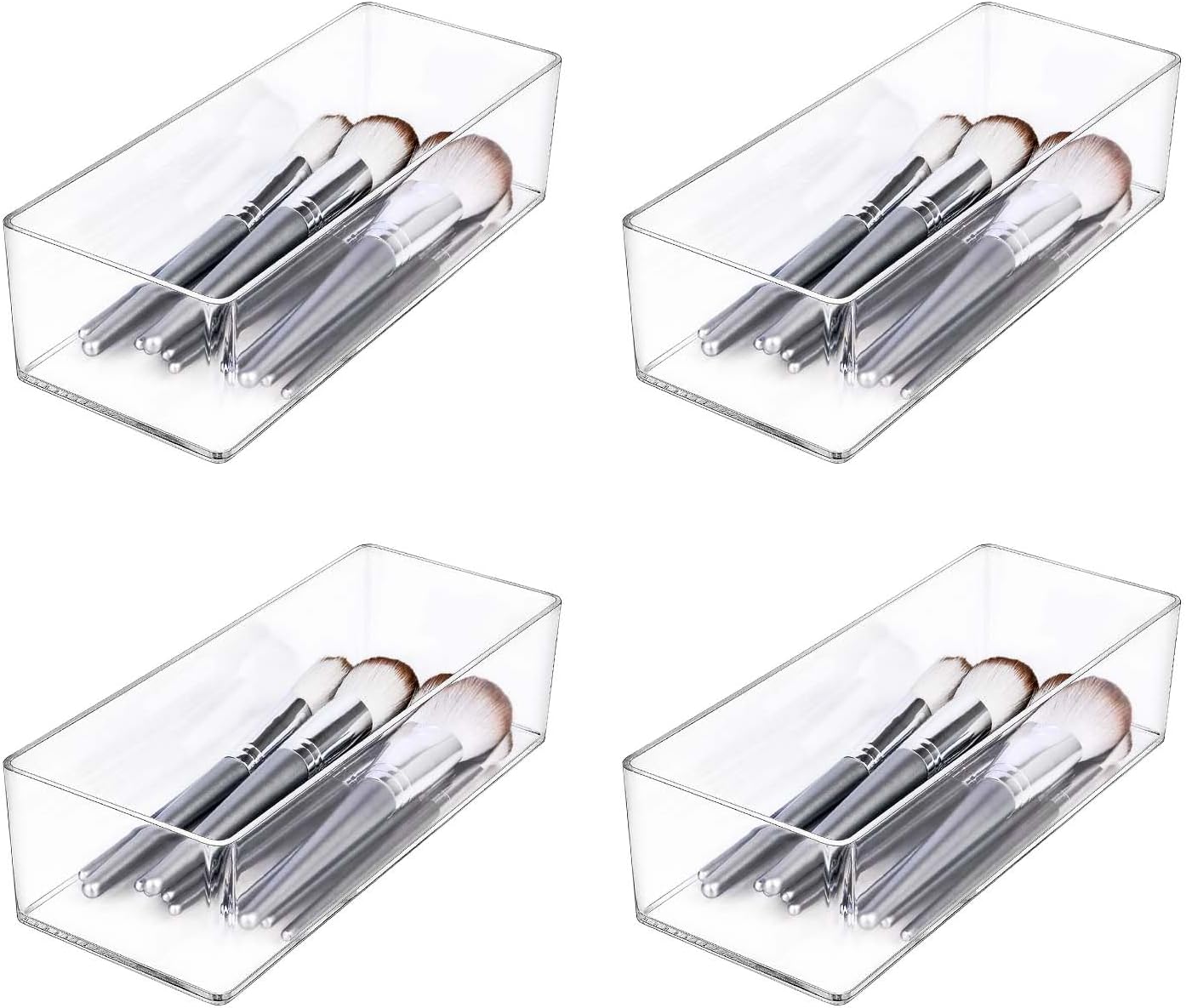 JessLab Acrylic Organizers, Bathroom Organizer for Drawer, 4-Pack Cosmetic Display Cases for Vanity, Countertop, Desk, Kitchen, and Makeup Storage, 1-Section