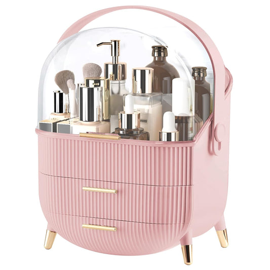 YGJT Make up Organizers and Storage, Makeup Organizer for Vanity, Cosmetics Skincare Organizers with Lid and Drawers, Cosmetic Display Cases for Countertop, Bathroom, Ideal Gifts for Women(Pink)