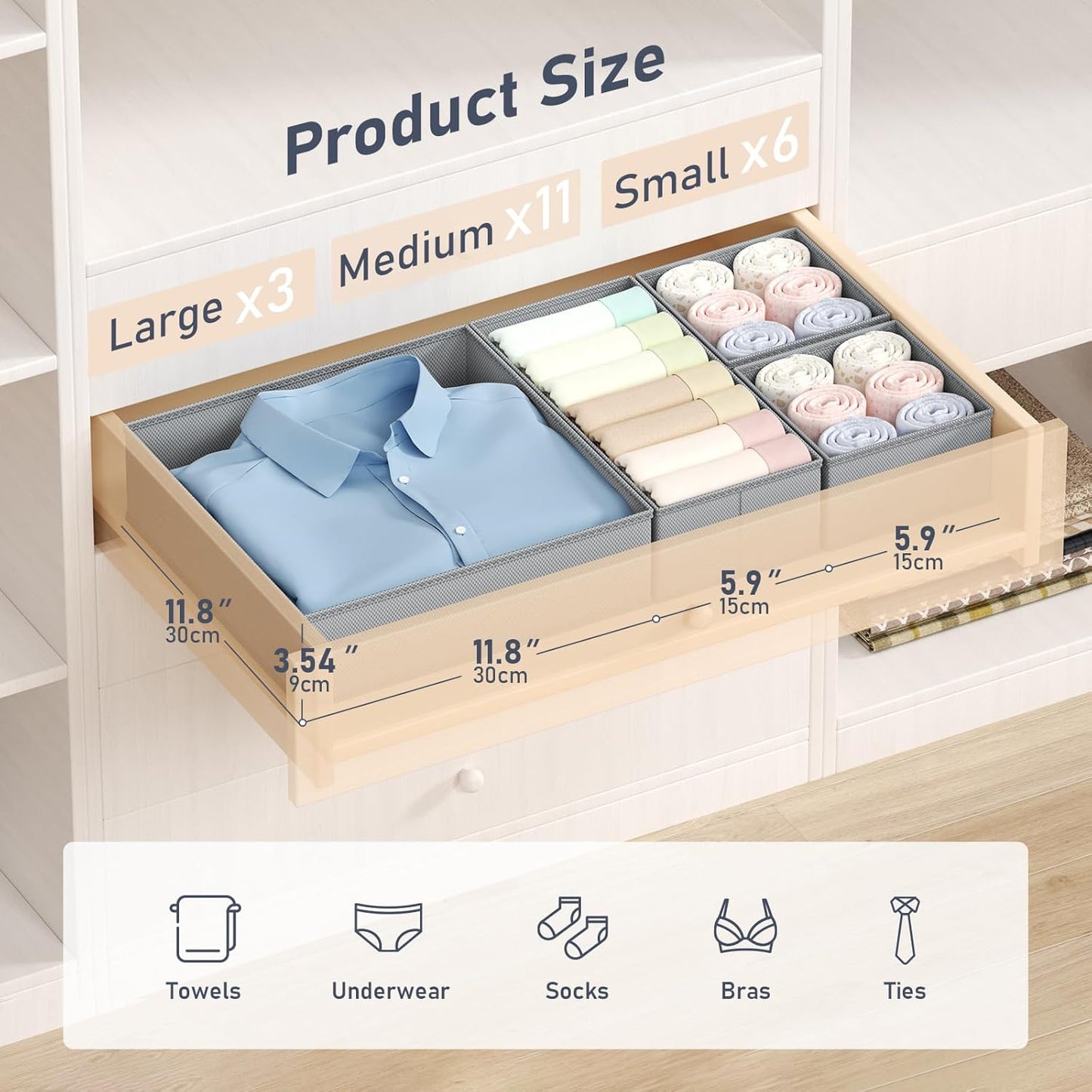DIMJ Drawer Organizer Clothes Storage - 20 Pack Baby Dresser Organizer for Nursery, Foldable Closet Drawer Organizer Bins for Bedroom Organization, Fabric Storage Dividers for Socks, Underwears, Bras