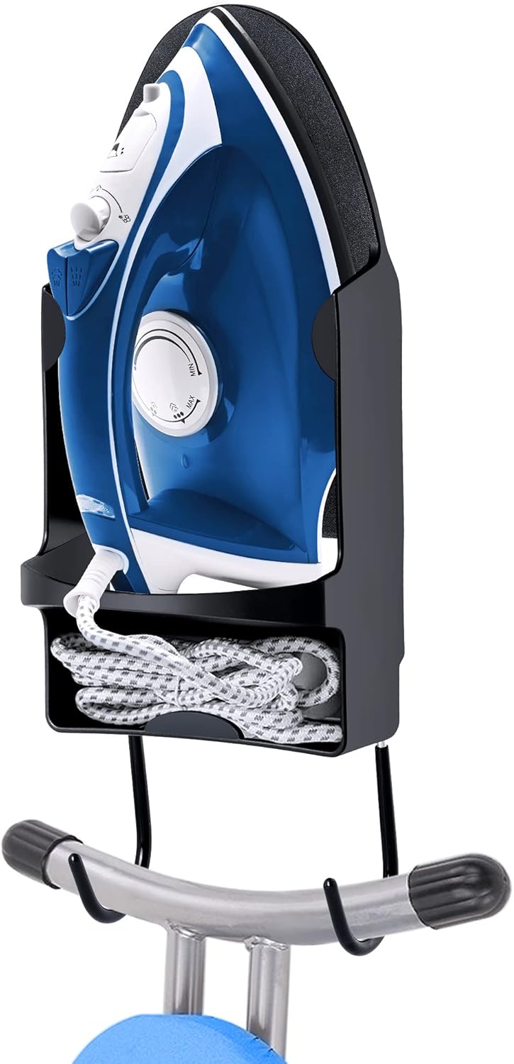 Ironing Board Hanger Wall Mount Ironing Holder Heat Resistant Iron Hanger with Iron Board Rack for Max 5 Inch Width (Black)