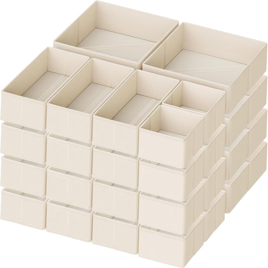 Criusia Drawer Organizer Clothes, 24 Pack Dresser Organizer for Baby Clothes, Underwear, Sock- Foldable Closet Organization and Storage Dividers Bins for Nursery, Bedroom and Dorm (Beige)