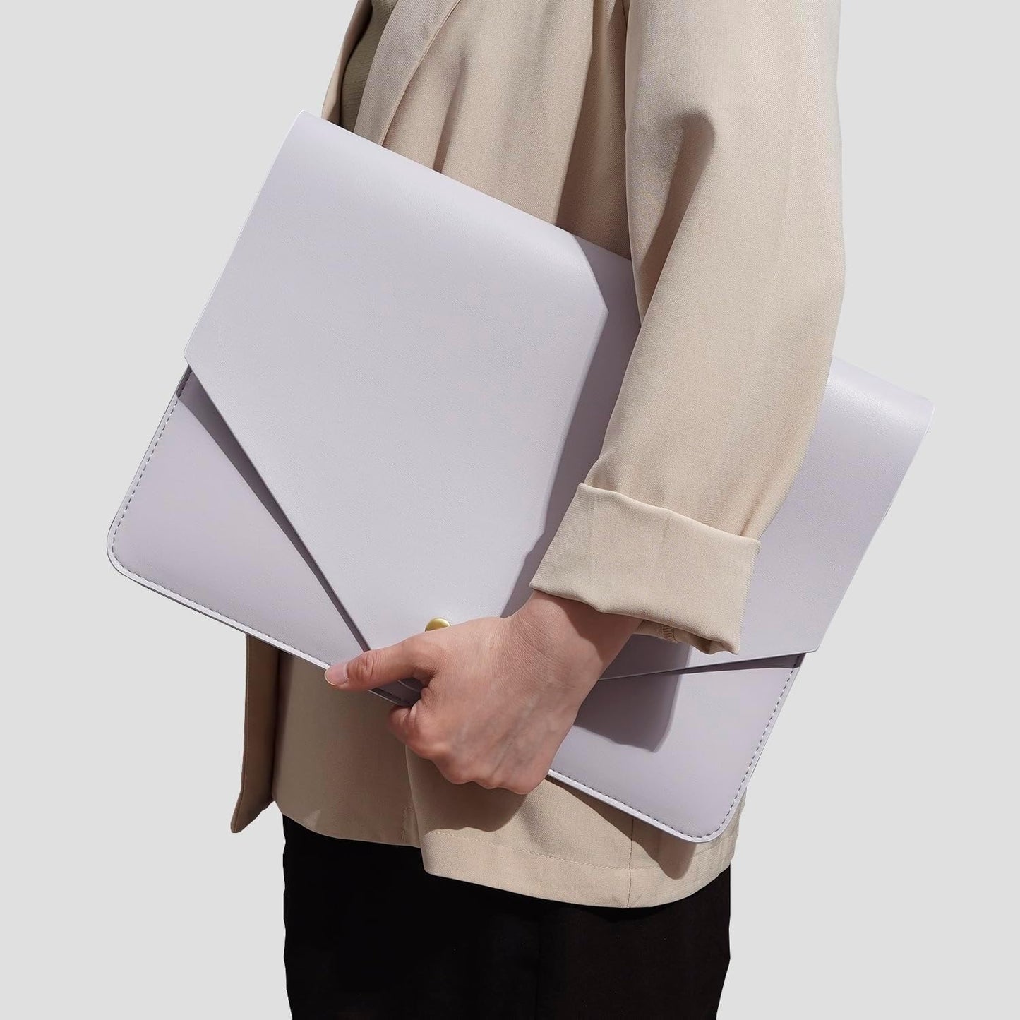 PU Leather Laptop Sleeve 16 Inch Compatible with New MacBook Pro 16 A2991 A2780, MacBook Pro 15, Surface Book 15, Dell XPS 15 with Small Pouch, Mouse Pad and Cord Organizer Color Light Purple