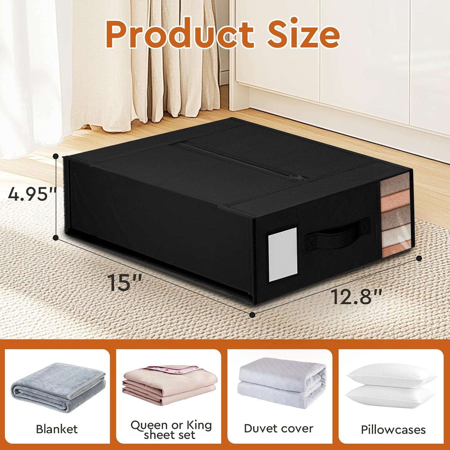2 Pack Bed Sheet Closet Organizers and Storage,Sturdy Foldable Storage Containers with Window and Label,Storage and Organization for Bedding Sheets,Duvet Covers,Blankets (Black)