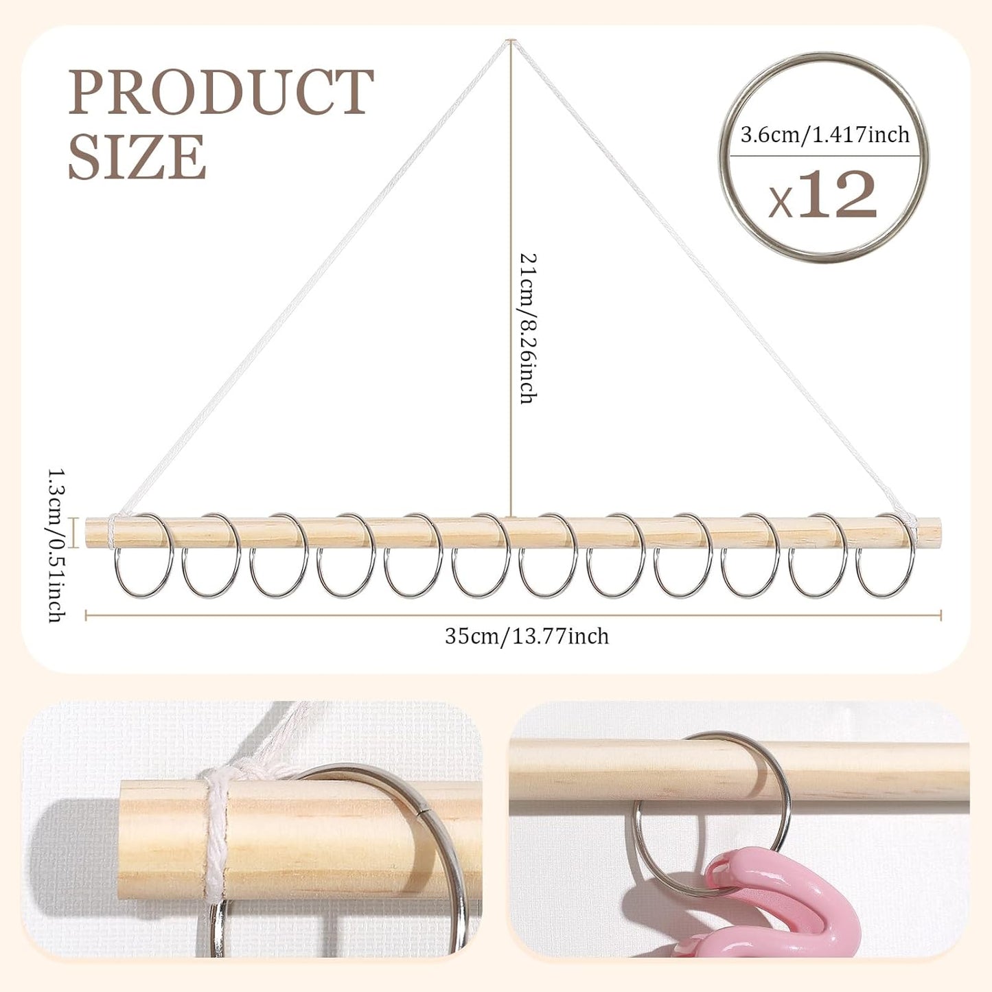 SNOWSTAR Macrame Hair Claw Clip Organizer with10 Metal Rings,Hanging Hair Clip Holder and Storage for Women Girls,Claw Clips Hanger Home Decor for Wall,Door,Closet