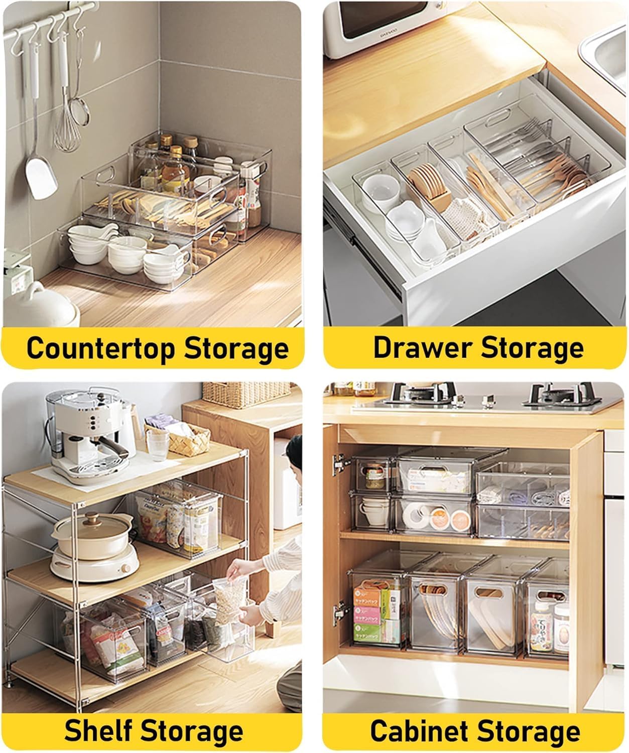 Refrigerator Organizer Bins with Pull-out Drawer 6 Pack Stackable Clear Fridge Drawer Organizer Fruit Vegetable Storage Containers for Kitchen Pantry Organization (2 Small)