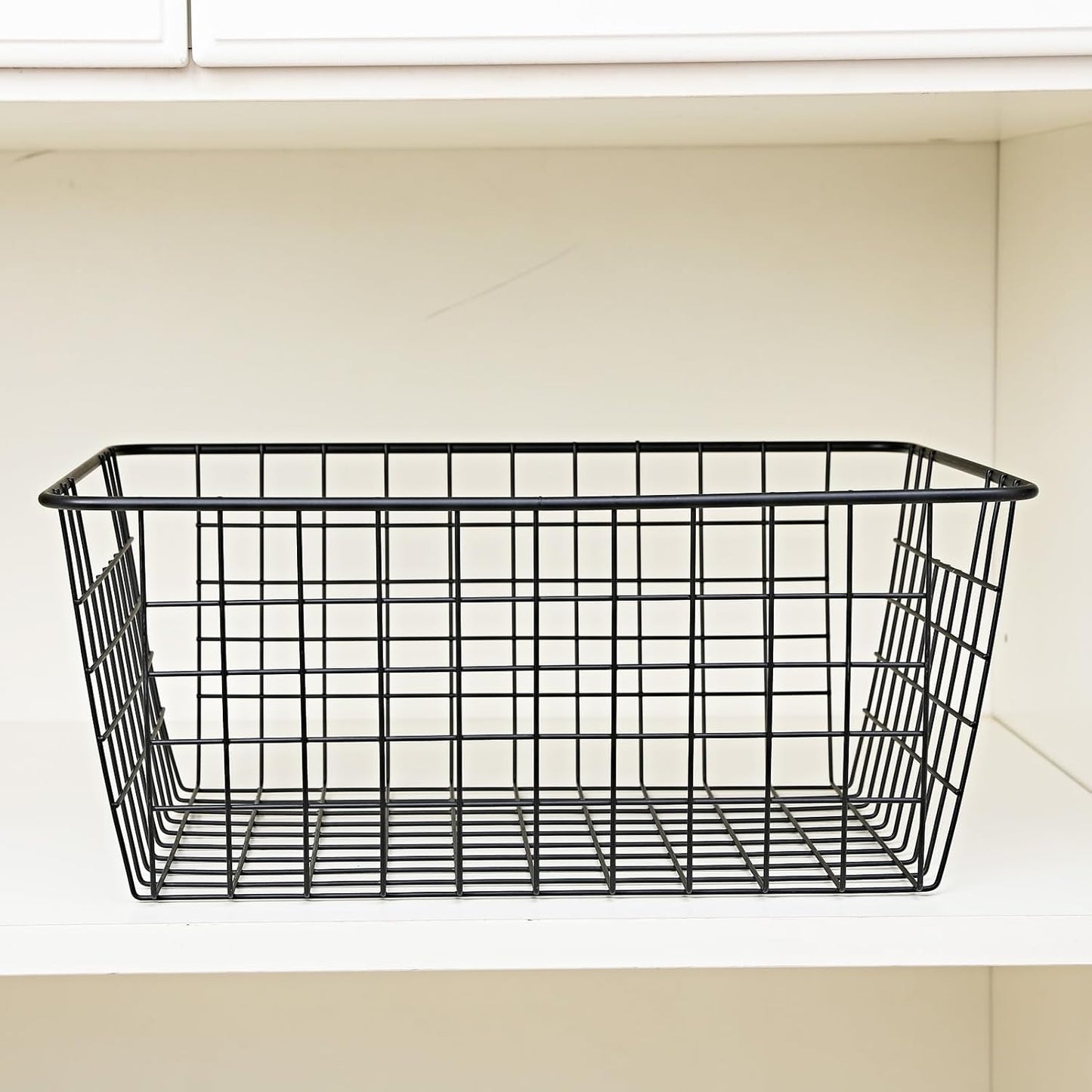14" Upright Freezer Storage Baskets, Black Wire Storage Bins Large Bakset for Freezer, Pantry, Bathroom Organizing, Set of 4