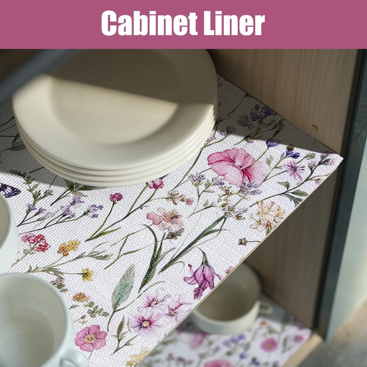 Drawer and Shelf Liner for Kitchen Cabinets,Non-Adhesive Drawer Liner,Non-Slip Floral Shelf Liners,Strong Grip Waterproof Easy to Clean Cabinet Liners for Drawers Cupboard Shelves 12IN×16.4FT