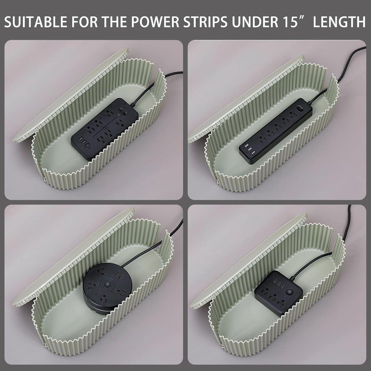 Green Cable Management Box, Power Strips Hider Cover Under TV and Desk for Home, Office, School Use, Plastic Surge Protector Cover on Floor, Electronics Cord Bin with Lid (Large)