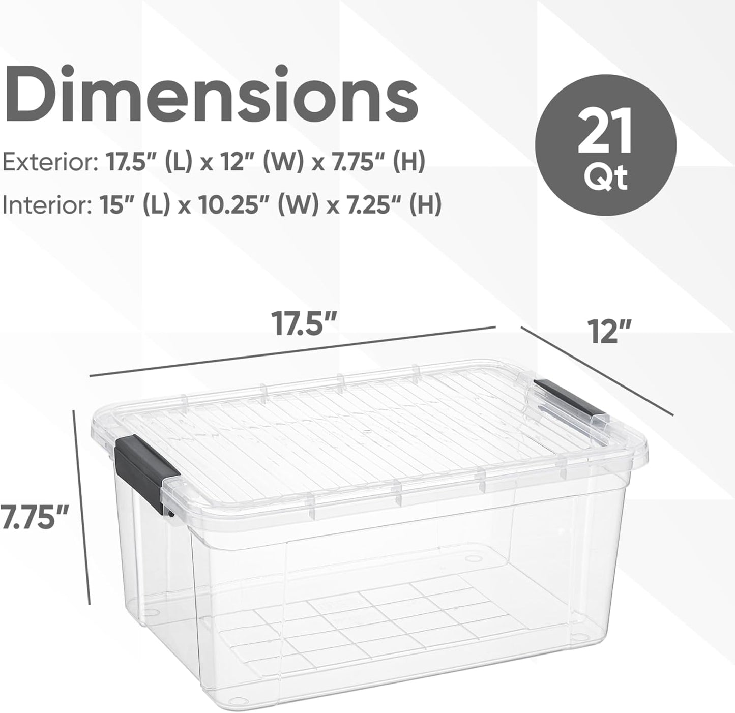 Superio Clear Storage Bins with Lids, 16 Quart BPA Free Plastic Containers, Transparent Boxes for Organizing, Stackable Crates, Organizer Totes for Home, Office, School, and Dorm