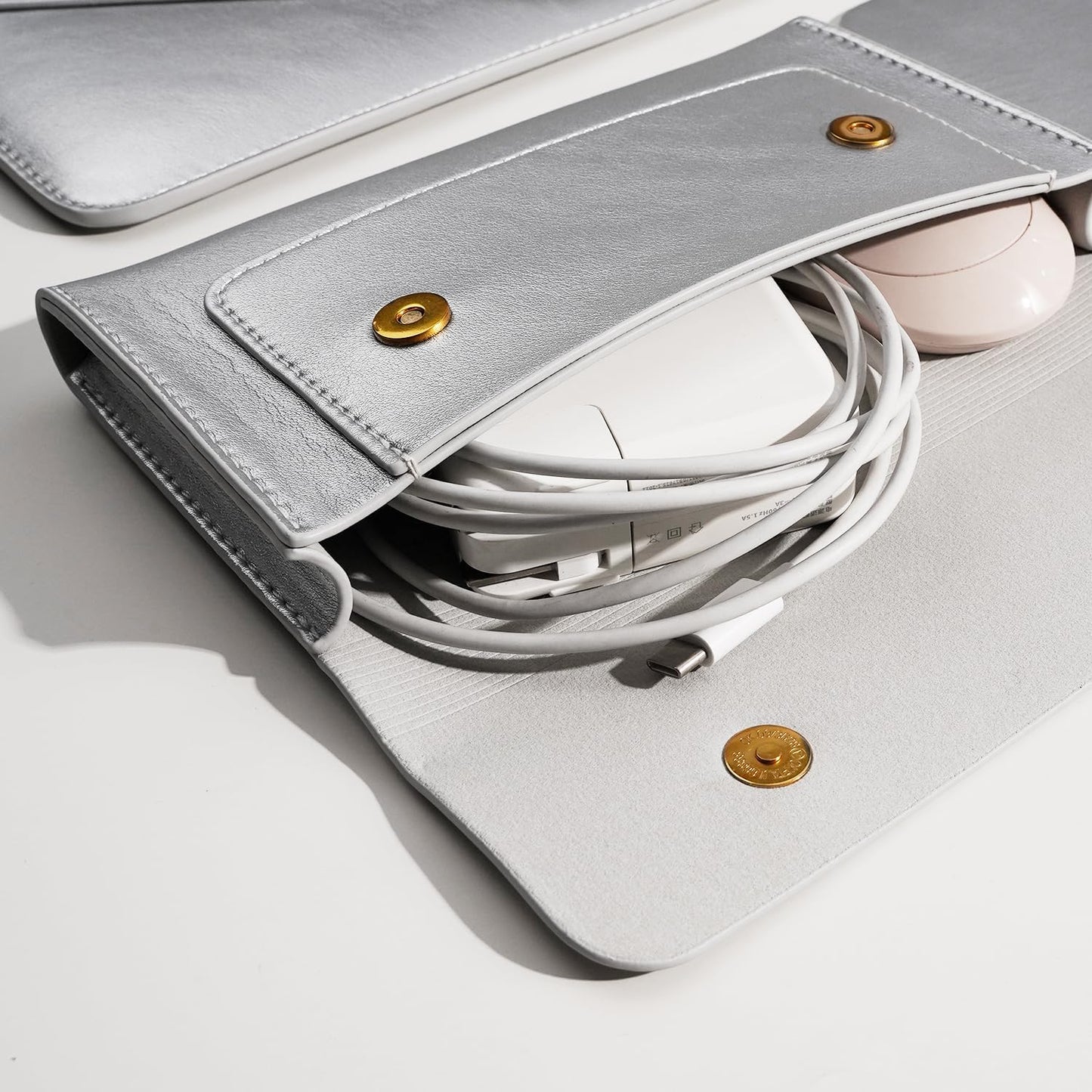 PU Leather Laptop Sleeve Compatible with New 14 inch MacBook Pro A2992 A2918,Old MacBook Pro Air 13, Surface Laptop 7th Gen 13.5, Thinkpad X1 Carbon 14 Set of 4PCS Color Silver
