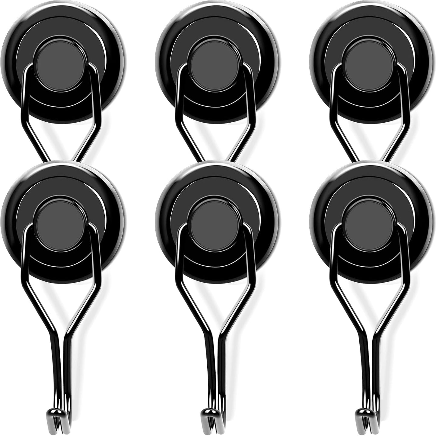 MIKEDE 120 LBS Black Magnetic Hooks, 6 Pack Swivel Swing Magnet Hooks Heavy Duty, Strong Neodymium Magnets Hanger for Hanging, Grill, Cruise Cabins - 32mm(1.26in) in Diameter