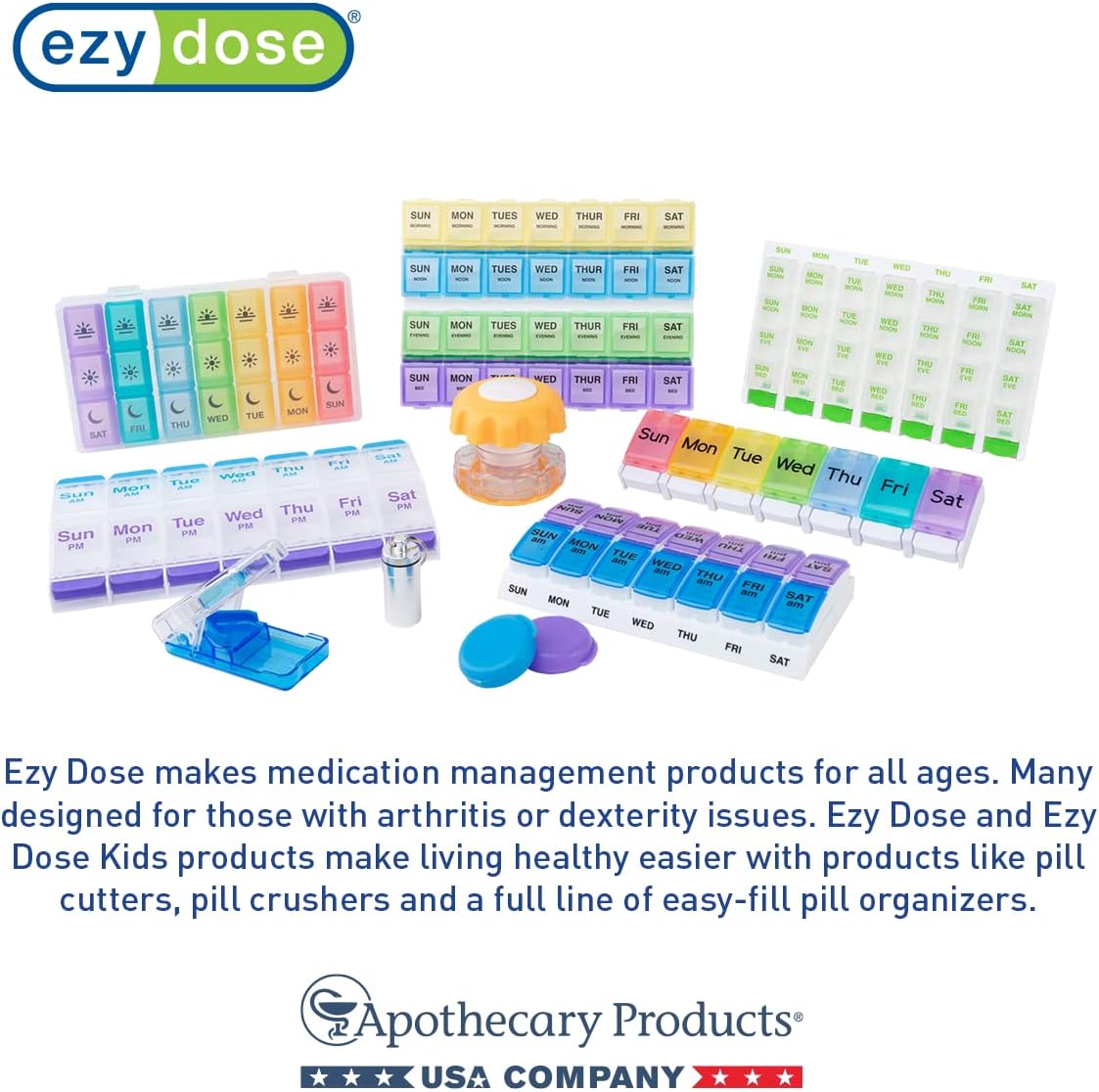 EZY DOSE Weekly (7-Day) Daily Pill Planner, Medicine Case, Vitamin Organizer Container, Waterproof Locking Compartments to Secure Prescription Medication and Prevent Accidental Spilling, Rainbow