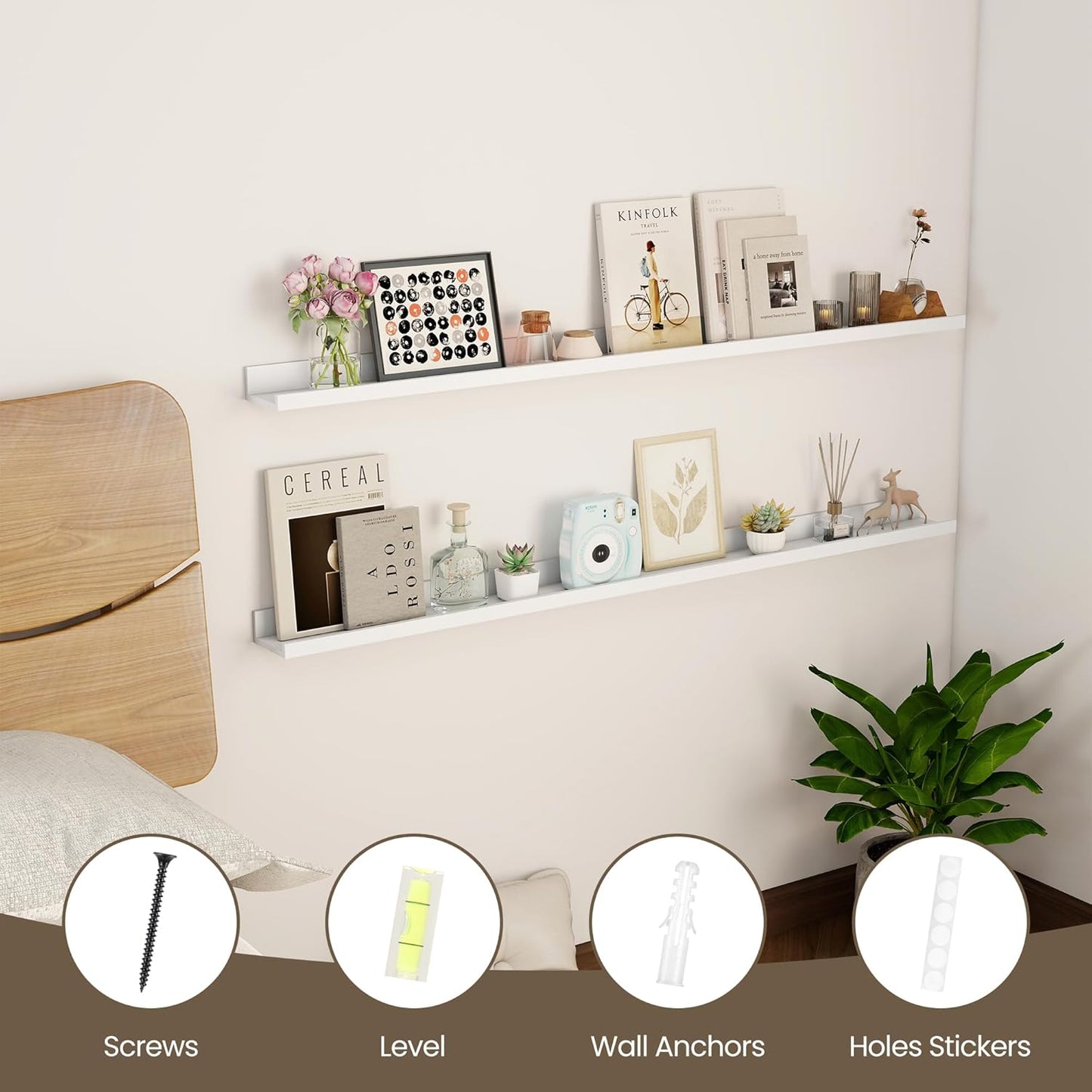 Axeman 48 Inch White Floating Shelves for Wall | Picture Ledge Shelf Set of 2 | Rustic Picture Shelf for Wall with Ledge | Floating Shelves with Lip | Photo Ledge Shelves for Books Album Records