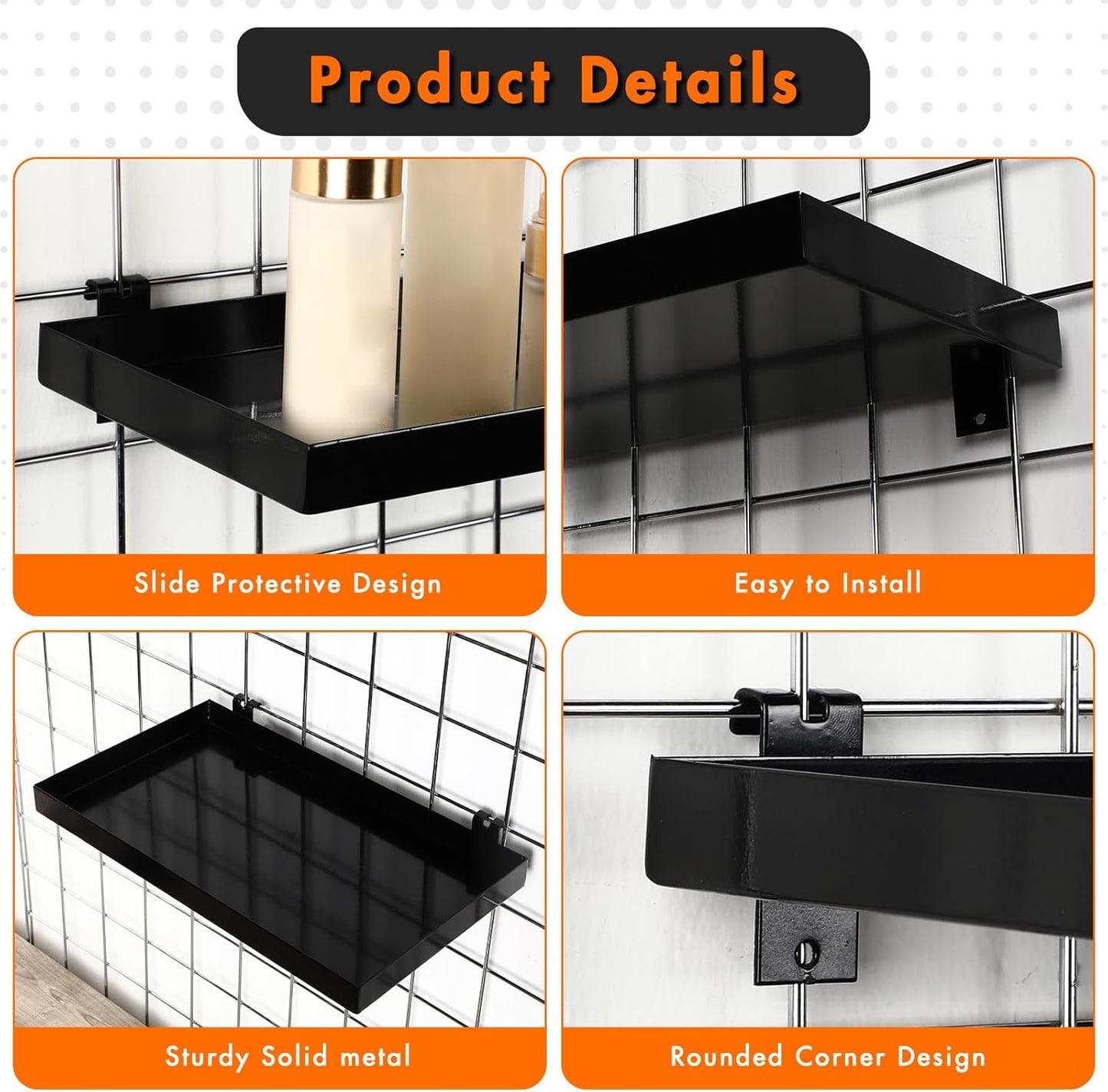 Coume 4 Pcs Grid Panel Display Shelf 11.8 x 7.87 Inch Metal Display Rack Gridwall Shelving Wall Organizer Grid Wall Panels Hanger Accessory for Crafts Room, Garage, Workbench, Office, Retail