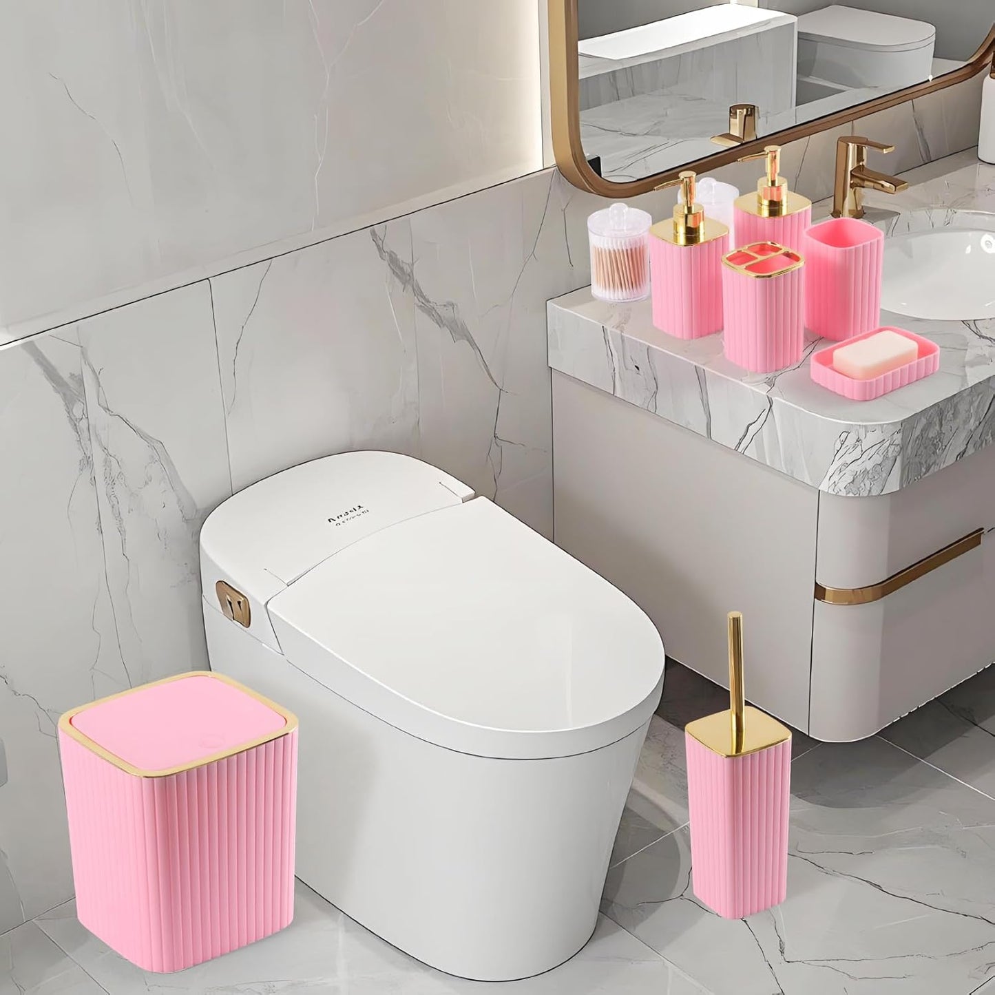 26PC Bathroom Accessories Set - Gorgeous Pink Bathroom Set, Bathroom Accessory Set, Pink Shower Curtain Set with Bathtub Mats for Shower Tub