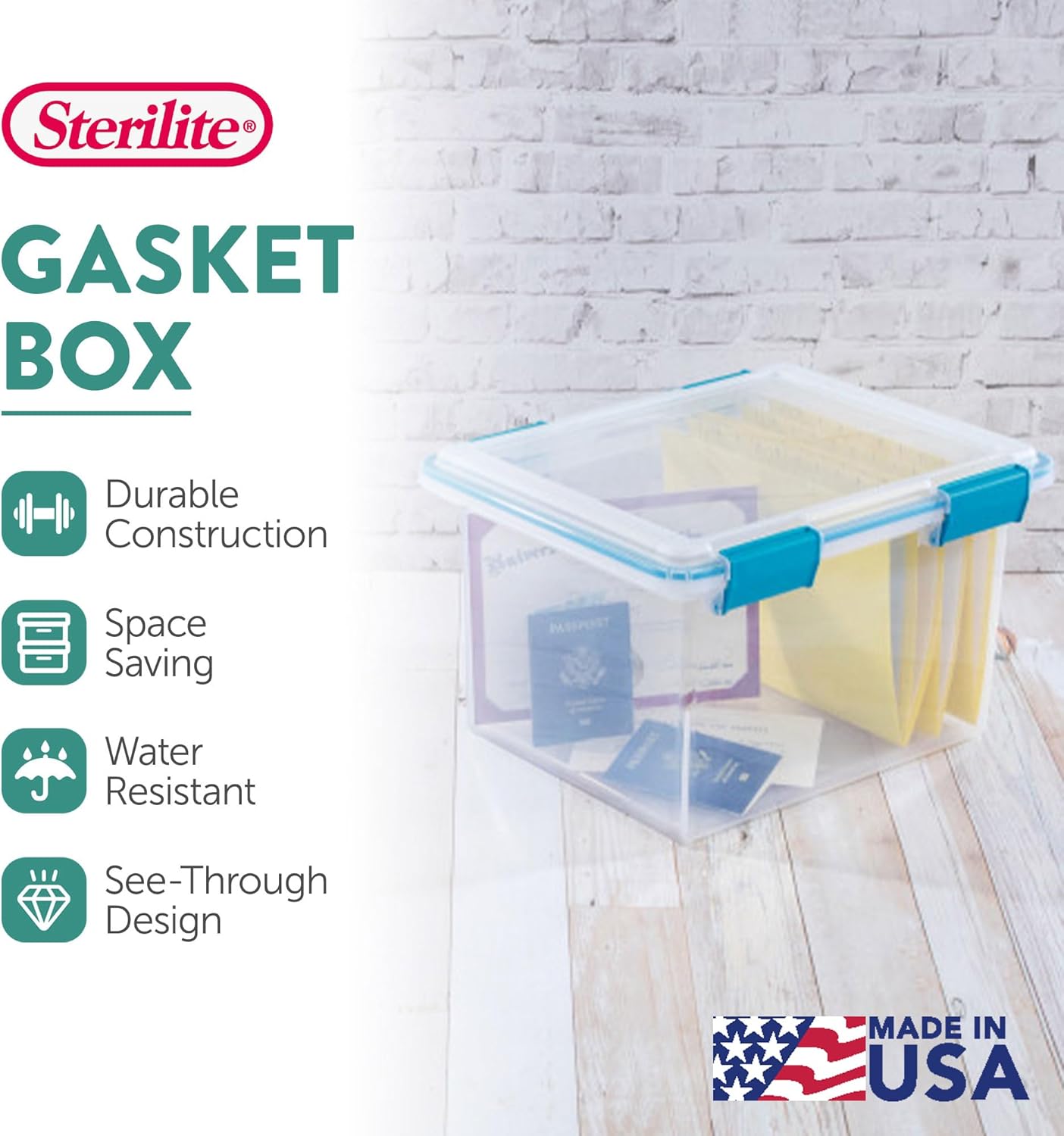 Sterilite 8-Pack Gasket Box, Weather-Resistant Storage Bins with Latching Lids, 32 Quart - Heavy-Duty Organizing Containers for Closet, Bathroom, and Office