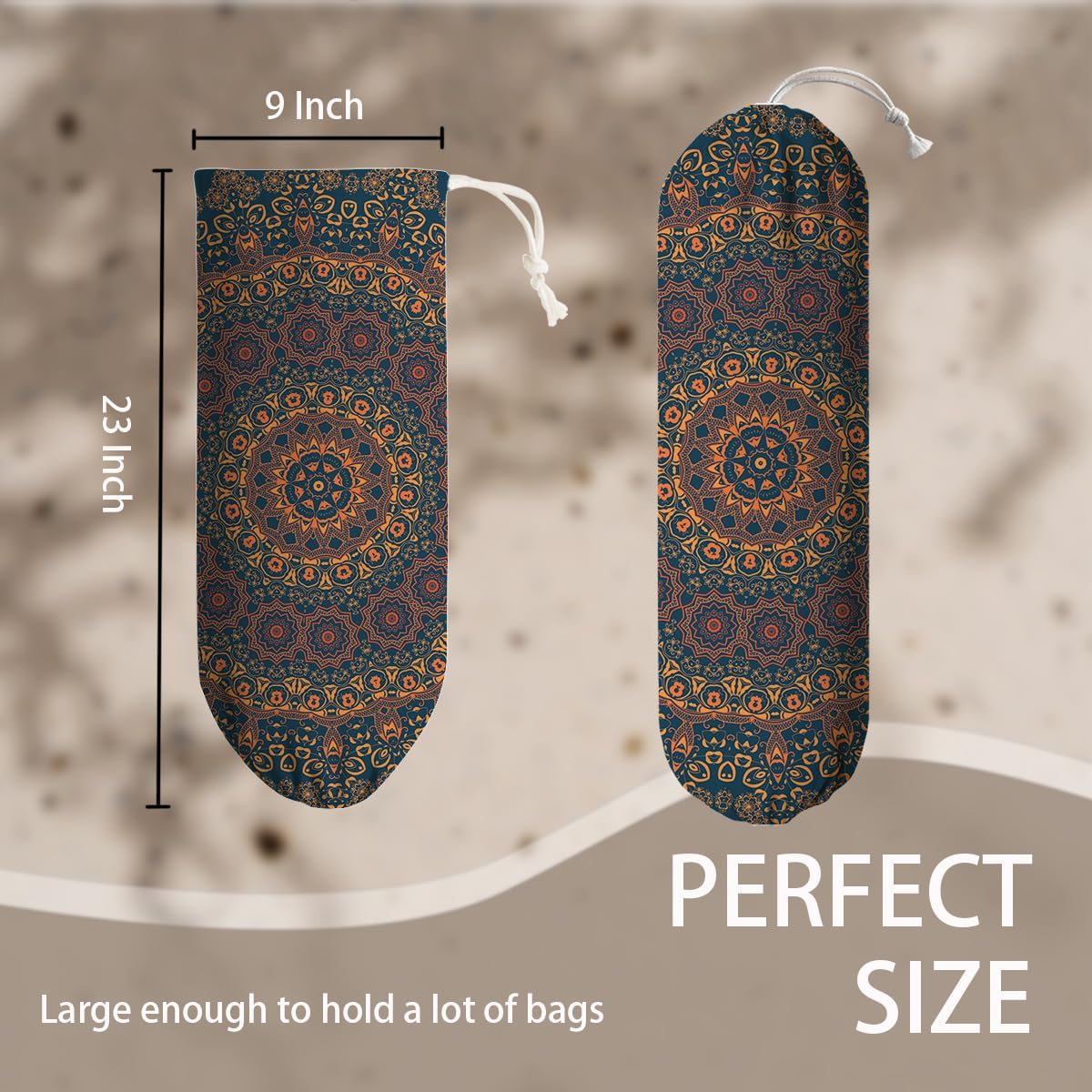 Boho Large Plastic Bag Holder, Reusable Grocery Bags Holder for Wall Mounting, Boho Car Trash Bags, Kitchen Essentials, Housewarming Gifts, Kitchen Pattern Garbage Bag 65