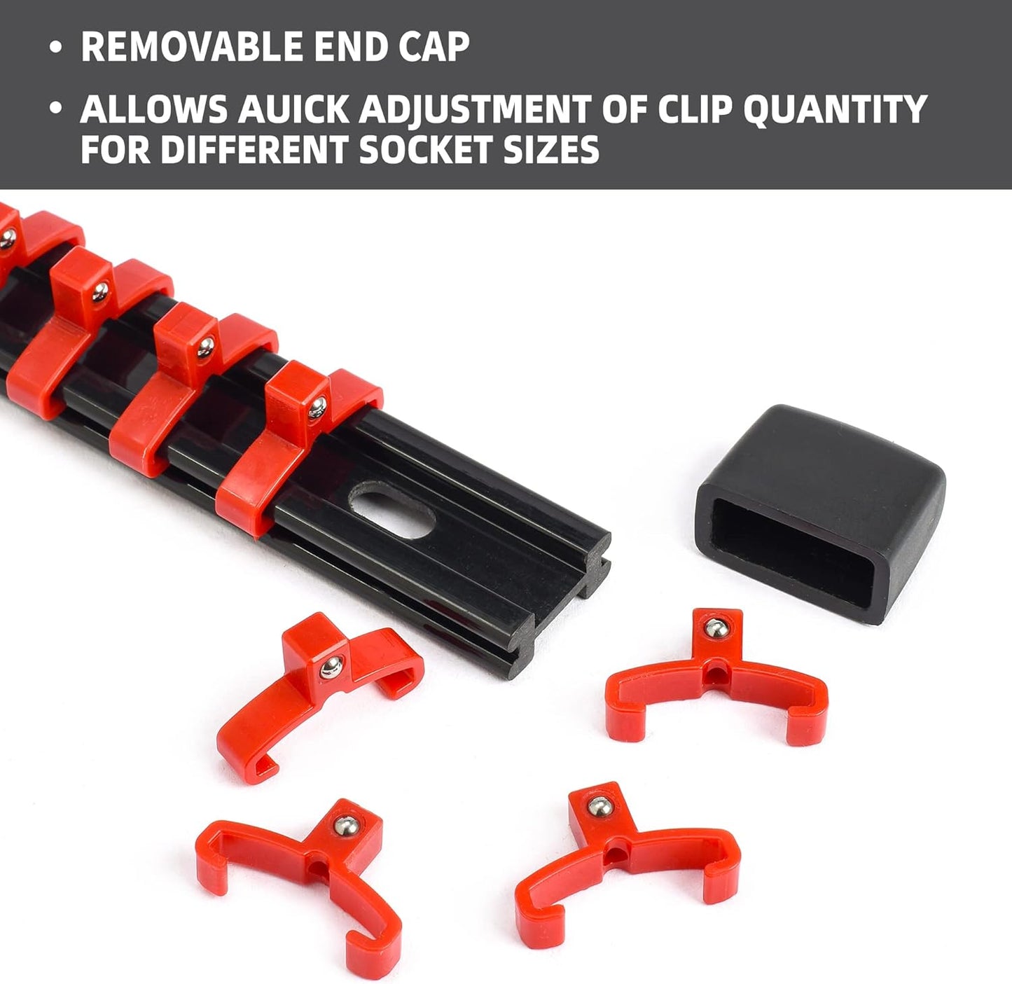 Socket Organizer Drive ABS Tools - Red Socket Holder, Premium Quality 9 Pieces Socket Holders Kit 1/4-Inch x 48 Clips, 3/8-Inch x 45 Clips, 1/2-Inch x 36 Clips