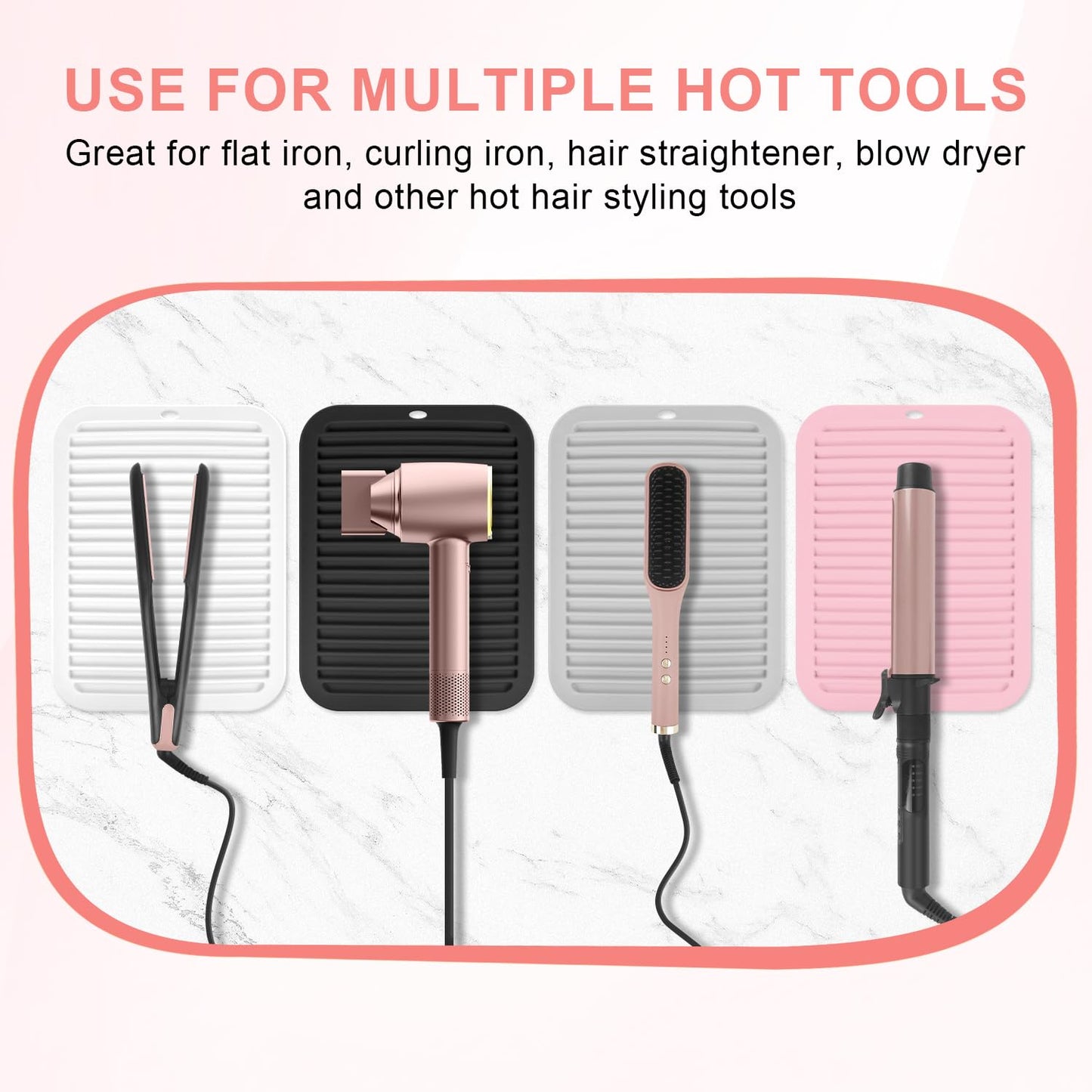 Large Silicone Heat Resistant Mat, Professional Hot Hair Tools Mat for Curling Iron, Flat Iron, Hair Straightener, Portable Hot Pad Cover with Velcro for Travel Home Salon(11.8" x 9.0")