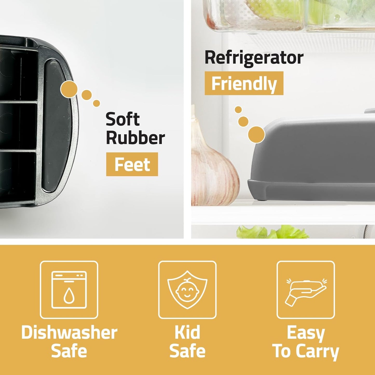 Butter Hub Butter Dish with Lid and Knife, Magnetic Butter Keeper, Easy Scoop, No Mess Lid, Plastic, Dishwasher Safe (Grey)