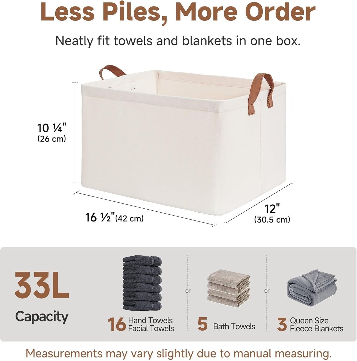 StorageWorks Fabric Storage Bins, Large Storage Baskets for Shelves, Closet Organizers and Storage Bins with Metal Frame, Handles, Natural Color, 2-Pack