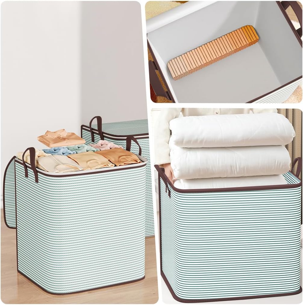 Blanket Storage, 100L Foldable Storage Bin, Large Clothes Organizer Bags, Collecting Containers with Handle Zippers Blanket Organization for Bedroom Closet Comforter Sheets Pillow