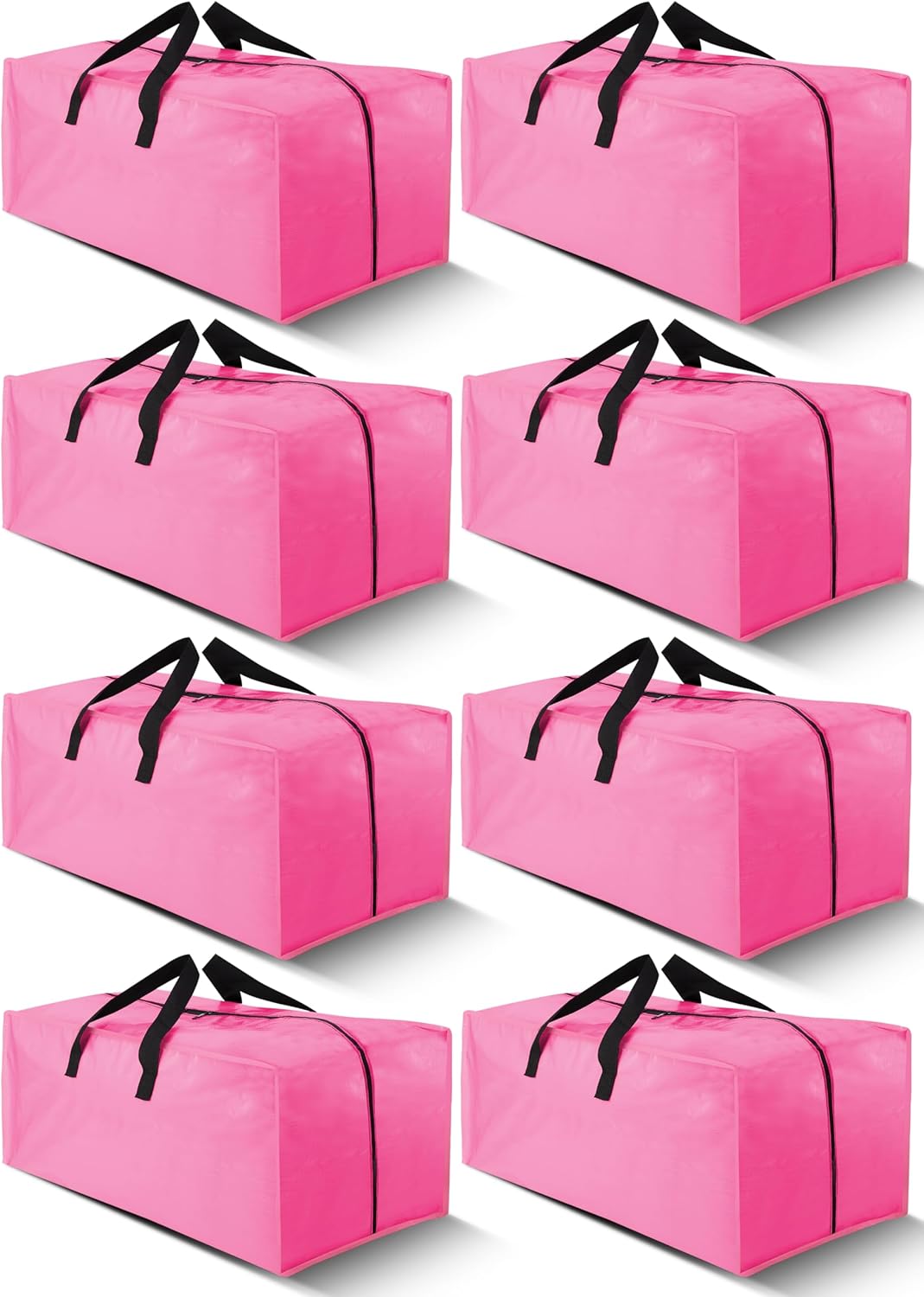 Cosy Family 8 Pack Heavy Duty Extra Large Moving Bags with Backpack Straps - Strong Handles & Zippers, Storage Totes For Space Saving, Fold Flat, Alternative to Moving Box (40 gal, Pink)