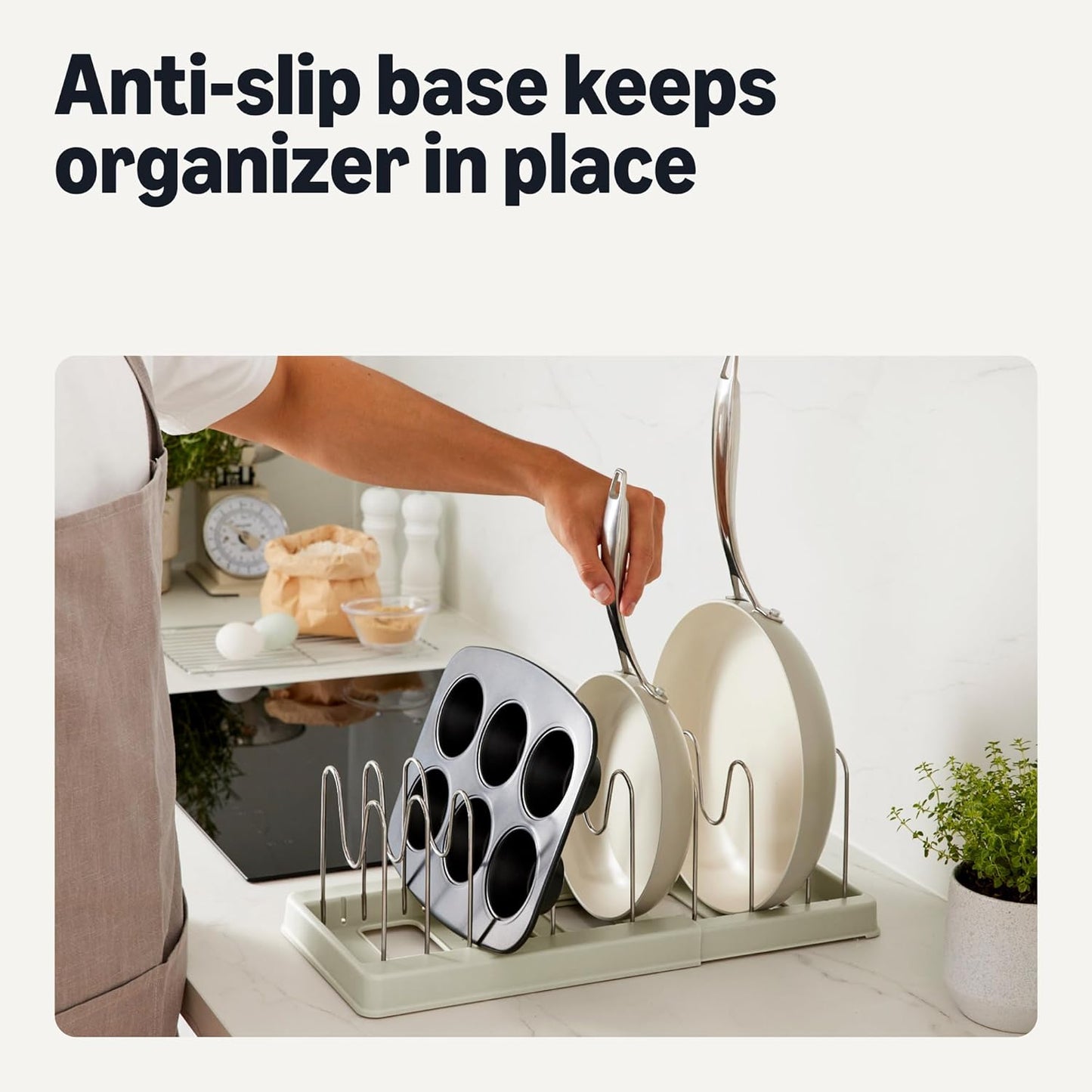 Amazon Basics Cookware and Bakeware Organizer, Includes 10 Dividers, Stainless Steel, Expandable from 12.2 in. - 20.7 in