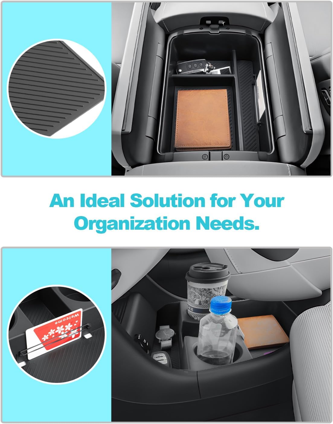 CDEFG 3Pcs for 2026 Hyundai Palisade Center Console Organizer for 2026 Hyundai Palisade Accessories Middle Console & Lower Console Storage Box & Cup Holder(Only for Split Armrest)